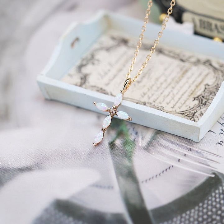 Olivenorma Artificial Opal Moonstone Cross Pendant Necklace - image 1