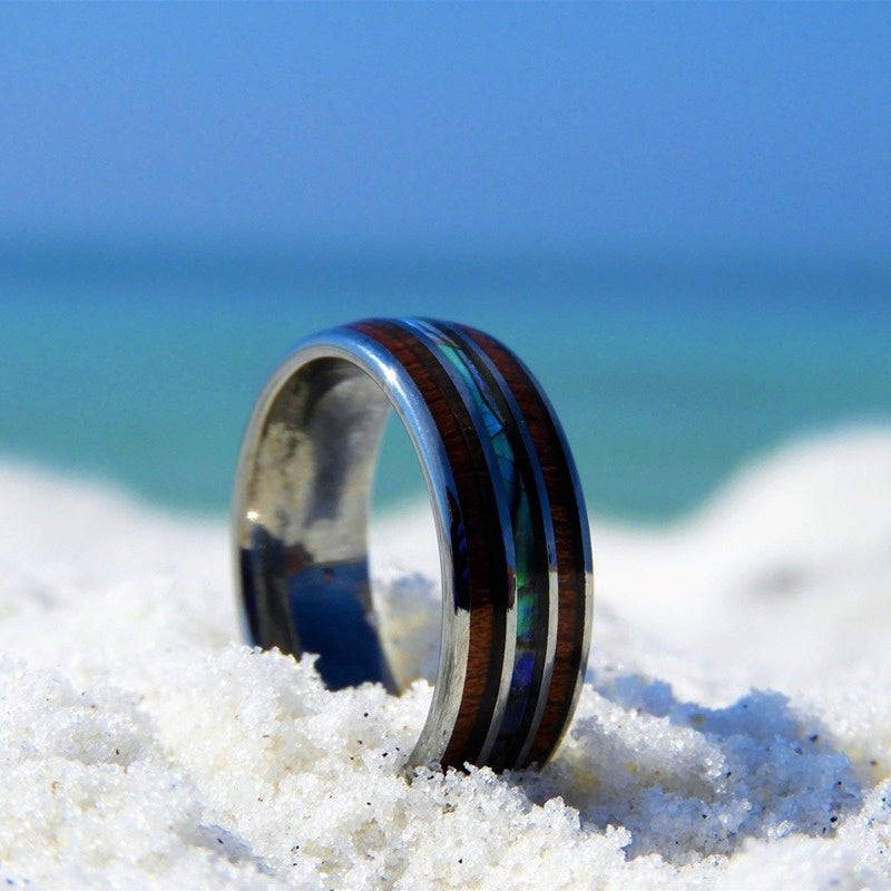 Olivenorma Koa Wood and Abalone Shell Tungsten Carbide Ring - image 6