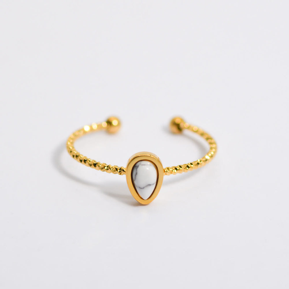 Olivenorma Natural Stone Water Drop 18k Titanium Steel Ring - White Turquoise - image 1