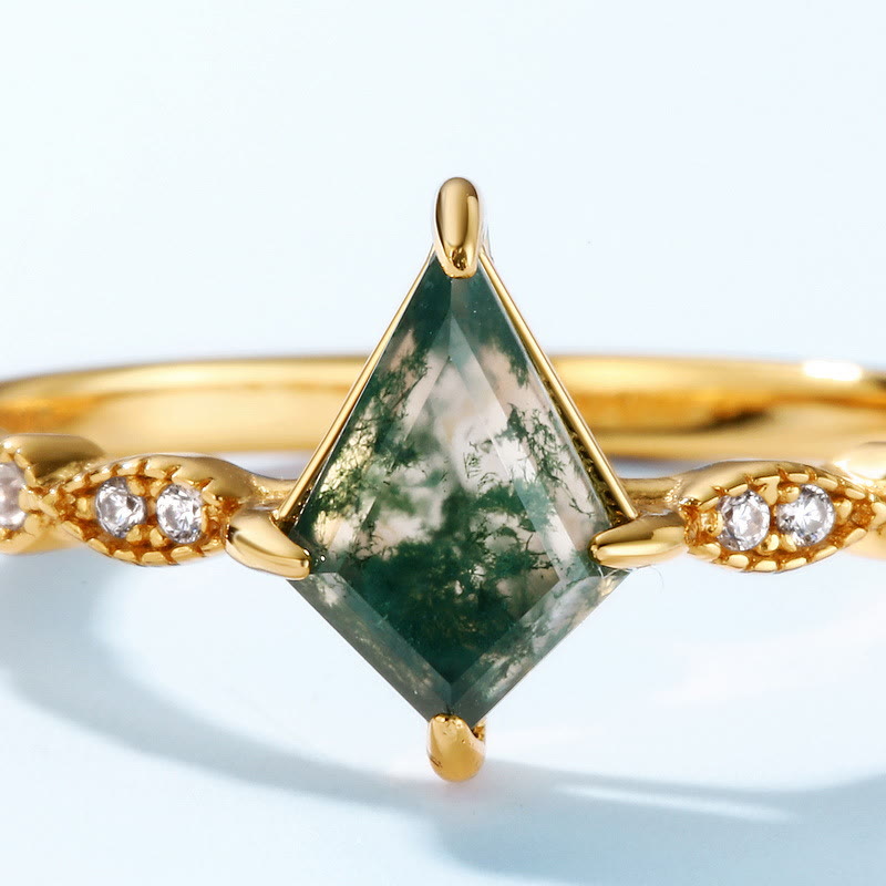 Olivenorma Diamond Moss Agate White Zircon Four Prong Ring - image 4