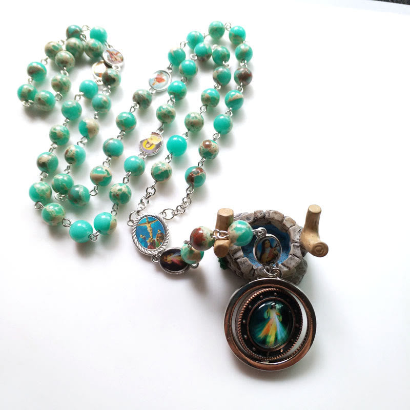 Olivenorma Emperor Stone Virgin Maria Mercy Rosary Necklace - image 2