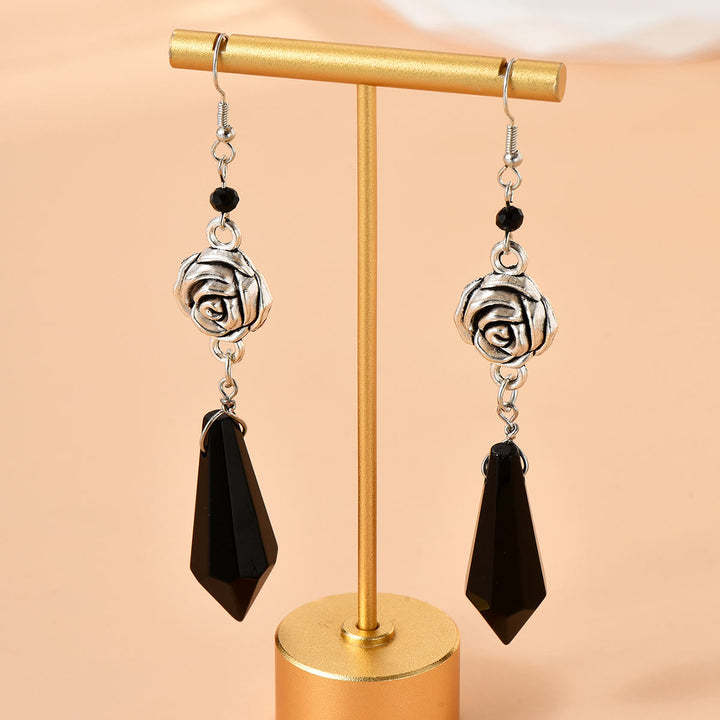 Olivenorma Obsidian Crystal Rose Drop Earrings - Obsidian - image 0