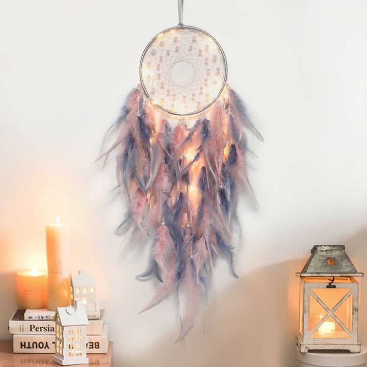 Olivenorma LED Light Up Handmade Feather Dream Catcher - Purple&Pink - With Lights - image 0