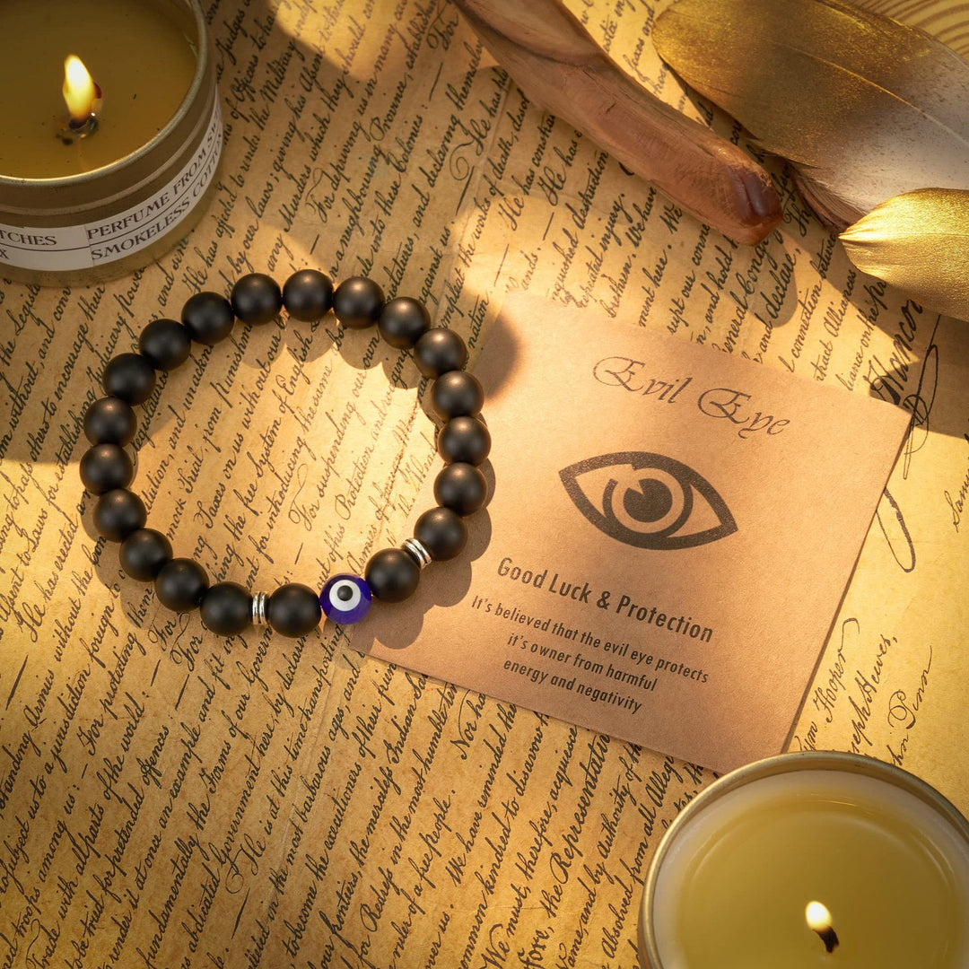 Olivenorma Tiger Eye Obsidian Evil Eye Beaded Mens Bracelet - image 6