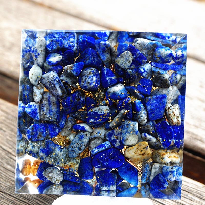 Olivenorma Yellow Aventurine With Lapis Lazuli Orgone Pyramid - image 4