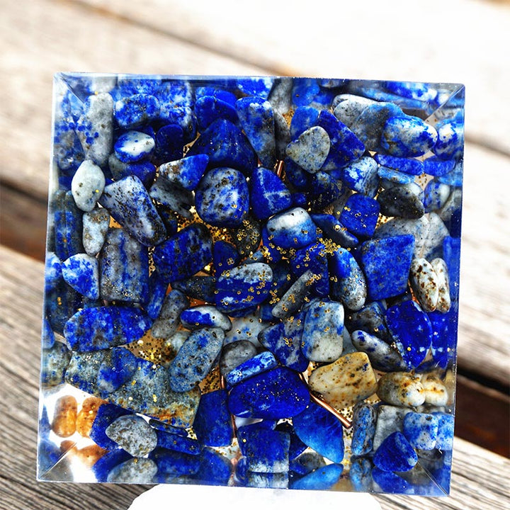 Olivenorma Yellow Aventurine With Lapis Lazuli Orgone Pyramid - image 4