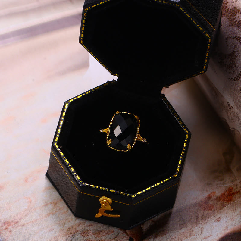 Olivenorma Large Square Aquamarine Black Onyx Vintage Ring - Black Onyx - image 7