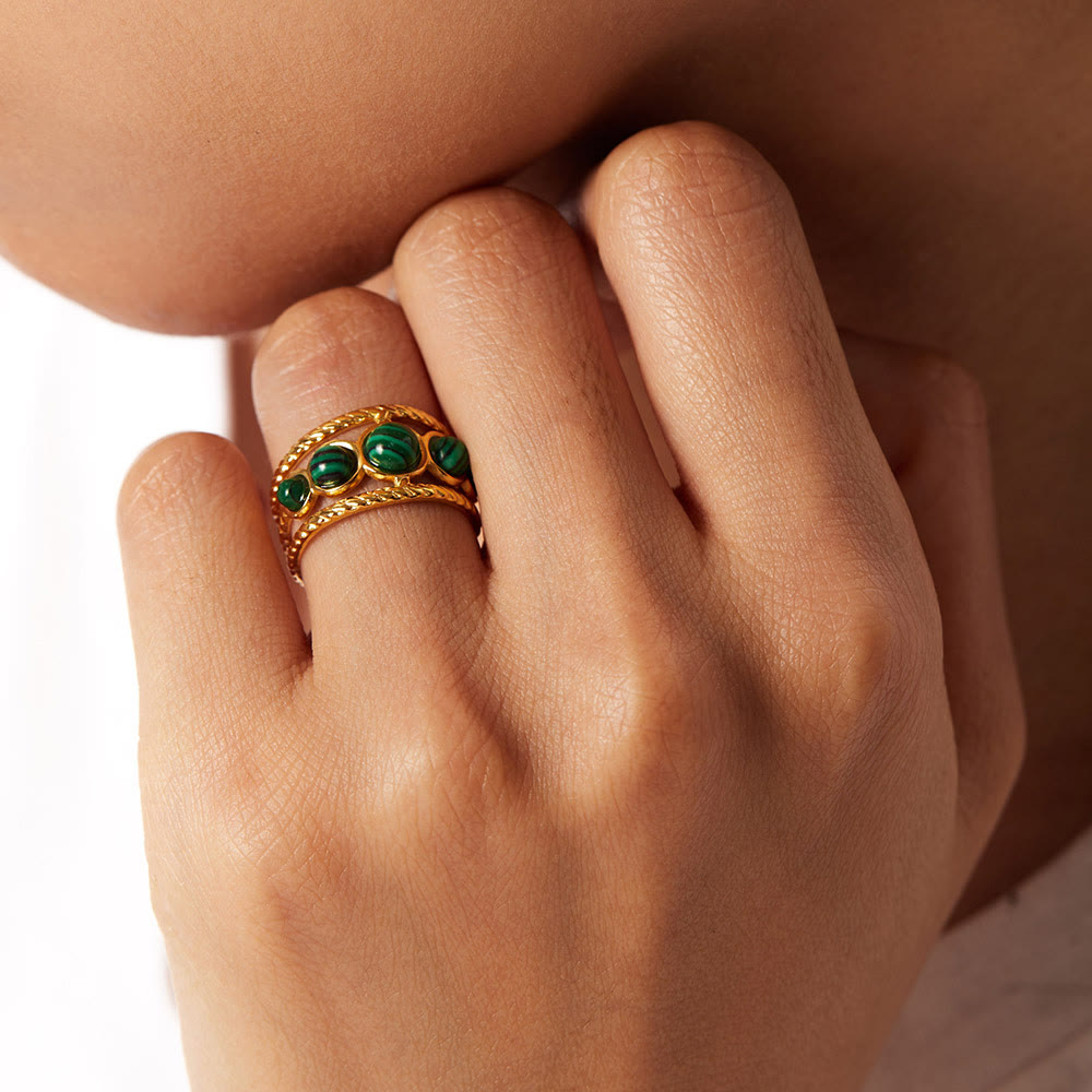 Olivenorma Gold Green Natural Malachite Open Ring Set - image 16