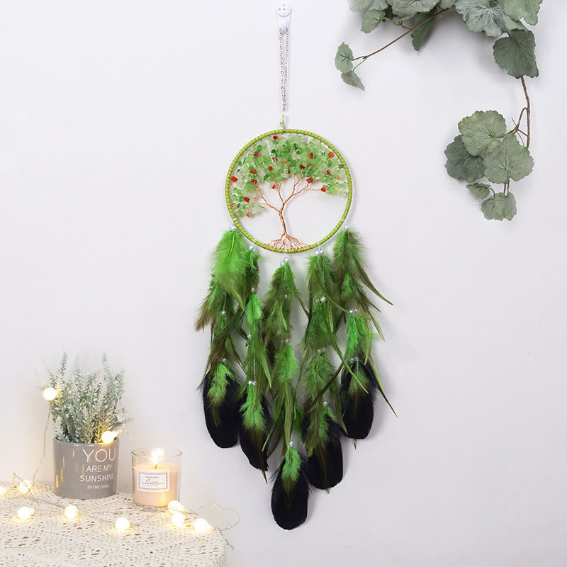 Olivenorma Crystal Tree of Life Pink Feather Dream Catcher - Green Jade&Red Agate - image 15