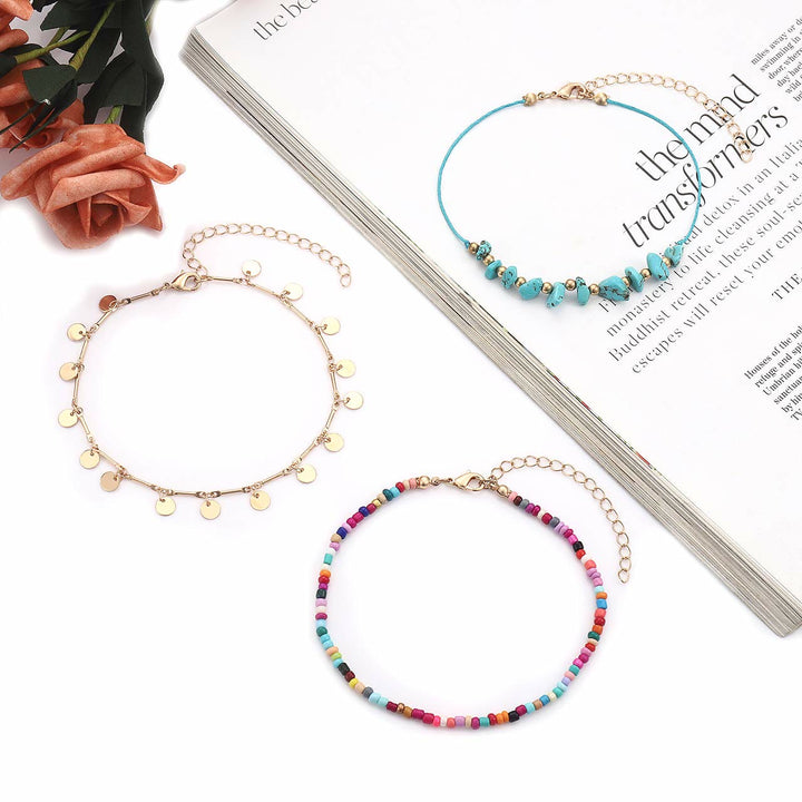 Olivenorma Turquoise Colored Beads Boho Anklet - image 3