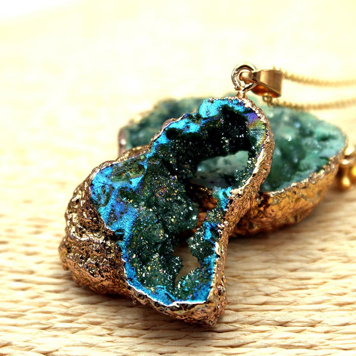 Natural Crystal Geode Pendant - Malachite - image 7