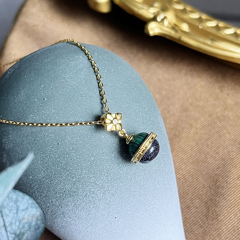 Olivenorma "Stellar Corona" Malachite Blue Sandstone Sphere Pendant Necklace - image 6