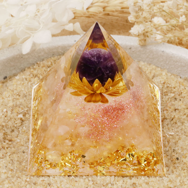 Olivenorma Amethyst Clear Quartz Orgone Pyramid - image 1