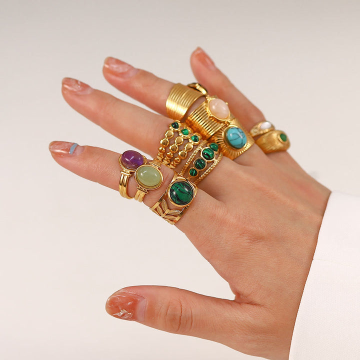 Olivenorma French Vintage Natural Stone Open Ring Set - image 52