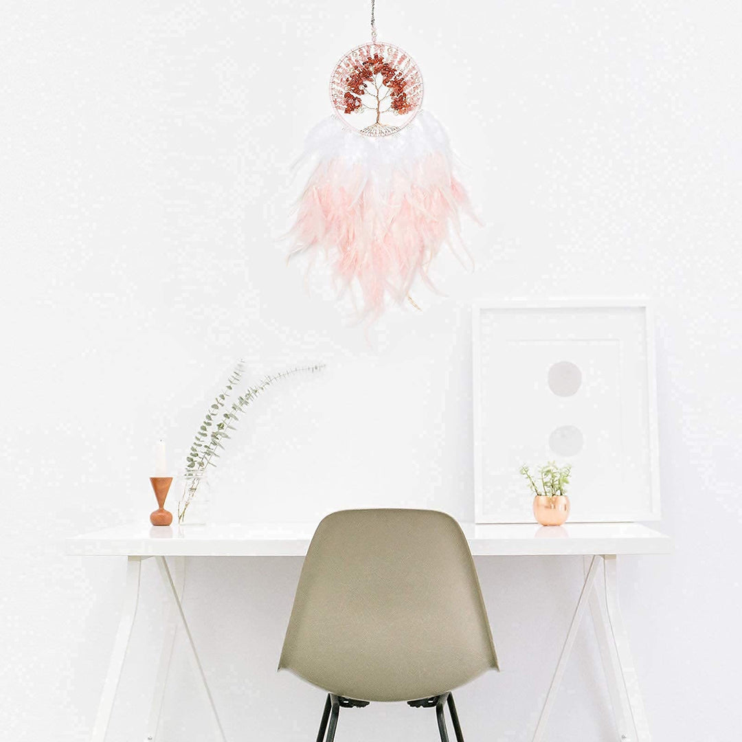 Olivenorma Crystal Tree of Life Pink Feather Dream Catcher - image 1
