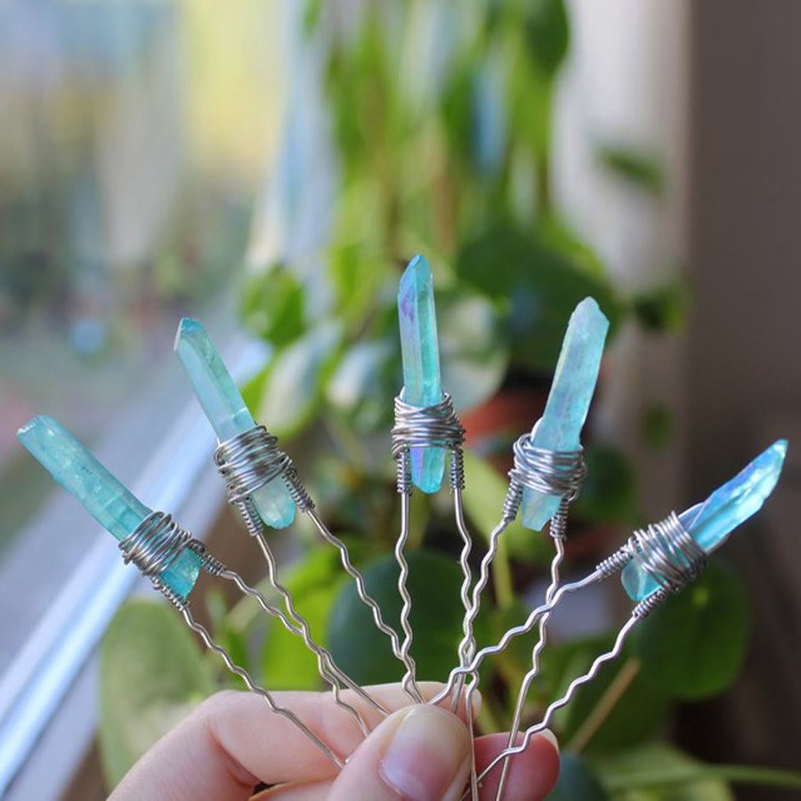 Olivenorma Handmade Thread Crystal Hairpin - Aquamarine - image 18