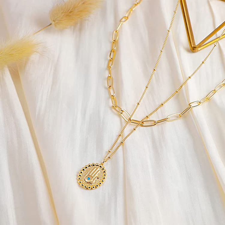 Olivenorma Evil Eye Hamsa Gold Color Layered Chain Necklace - image 3