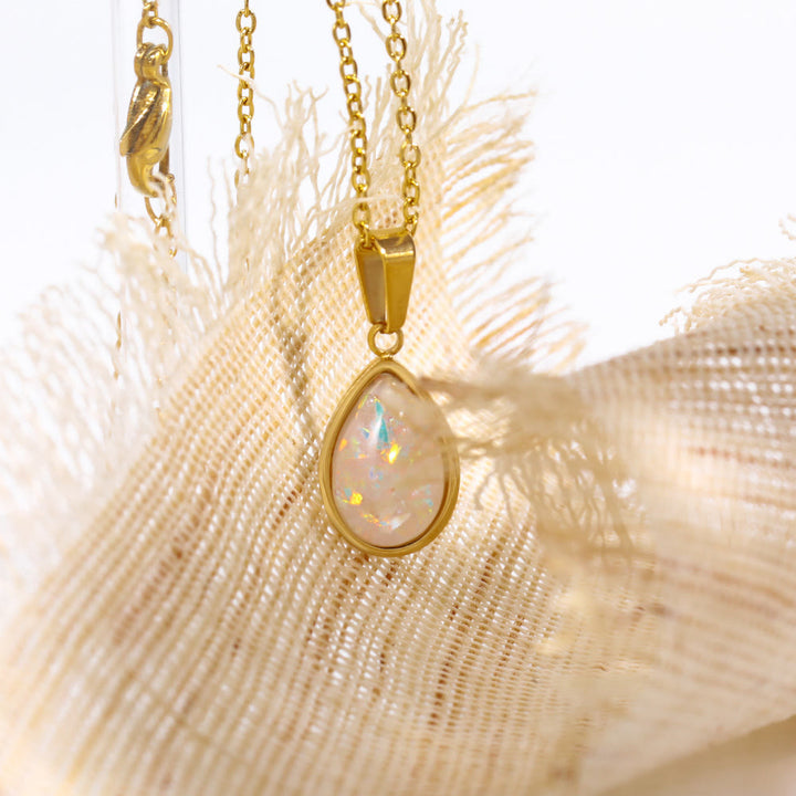 Olivenorma 18k Natural Opal Drop Shape Pendant Necklace - image 6