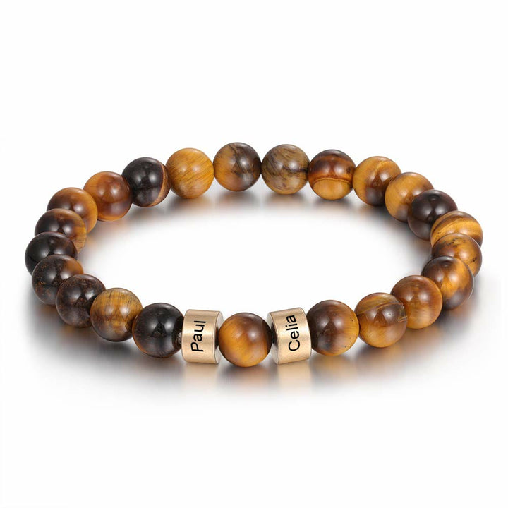 Olivenorma Natural Stone Engraving Personalized Beads Men Bracelet - Tiger Eye - Golden - 5th Engraving - image 22