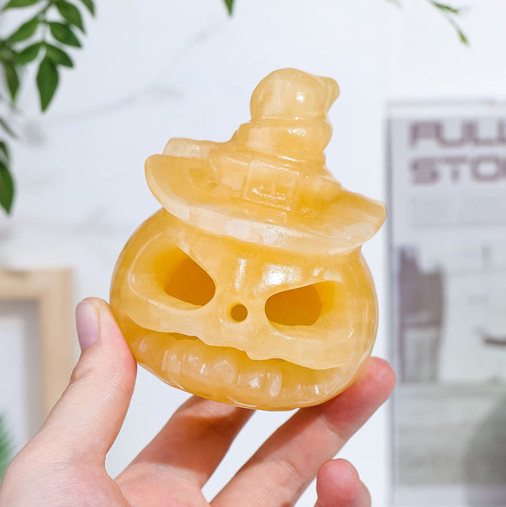 Olivenorma Yellow Aventurine Pumpkin Skull Carving Gemstone Decoration Lamp - image 1