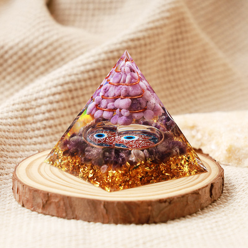 Olivenorma Amethyst With Purple Jade Hamsa Protection Orgone Pyramid - image 3