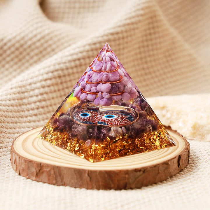 Olivenorma Amethyst With Purple Jade Hamsa Protection Orgone Pyramid - image 3