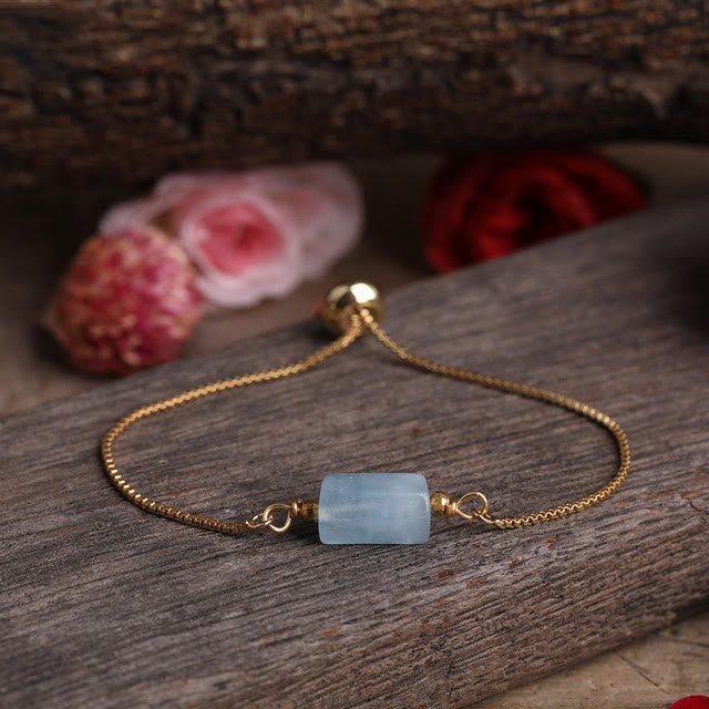 Olivenorma Natural Crystal Prismatic Stone String Metal Chain Bracelet - Blue Aventurine - image 12