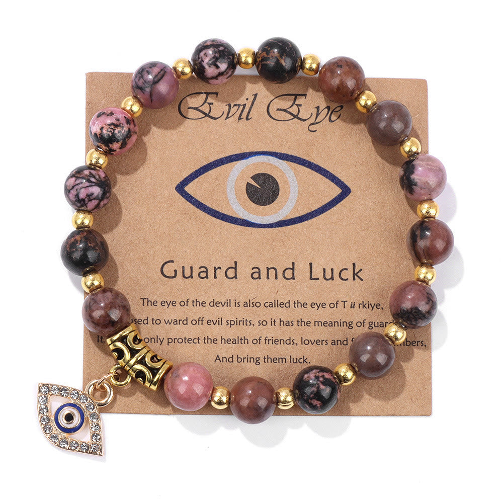 Olivenorma Natural Stone Bead Evil Eye Pendant Bracelet - Evil Eye&Rhodonite - image 36
