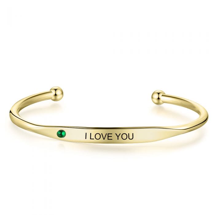 Olivenorma Custom Personalised Bangle Engraving Birthstone Bracelet - Golden - 1 Birthstone - image 5