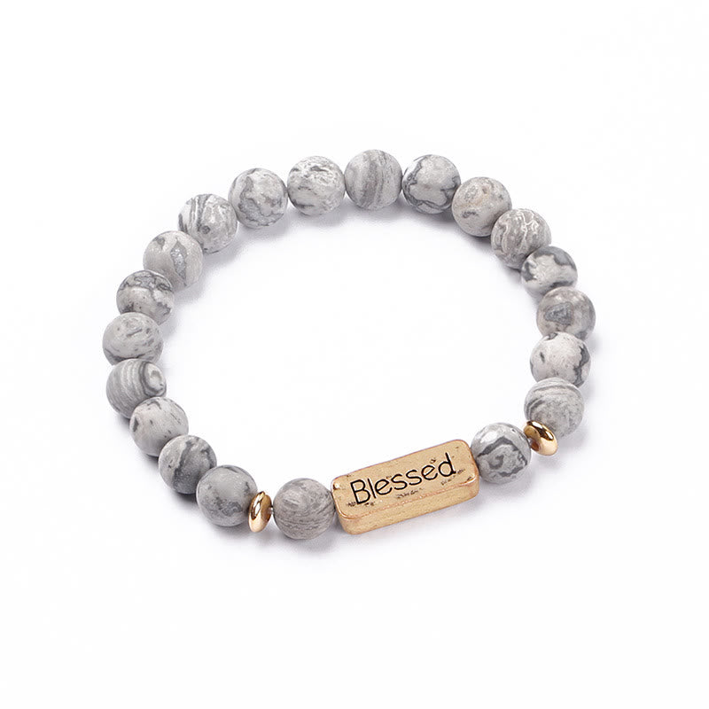 Olivenorma Natural Gemstone Blessed Engraving Bracelet - Grey Jasper - image 8