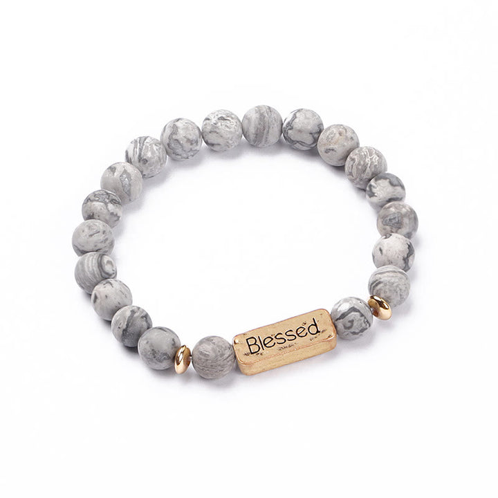 Olivenorma Natural Gemstone Blessed Engraving Bracelet - Grey Jasper - image 8