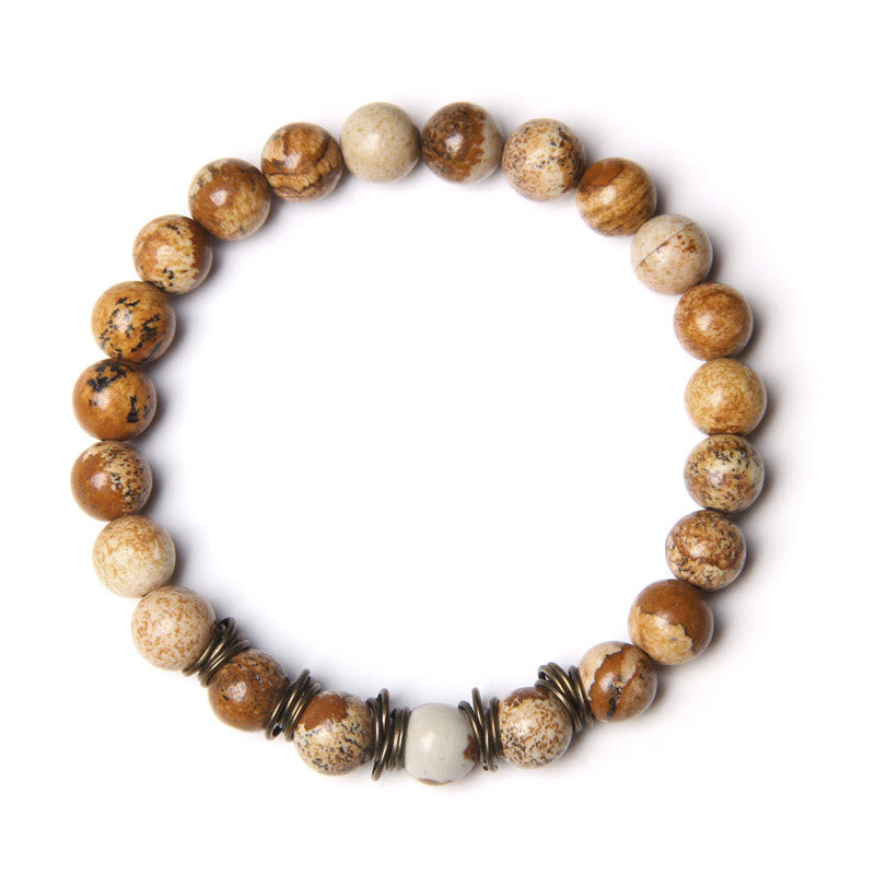 Olivenorma Polished Natural Stone 8mm Bead Stretch Yoga Bracelet - Picture Jasper - image 1