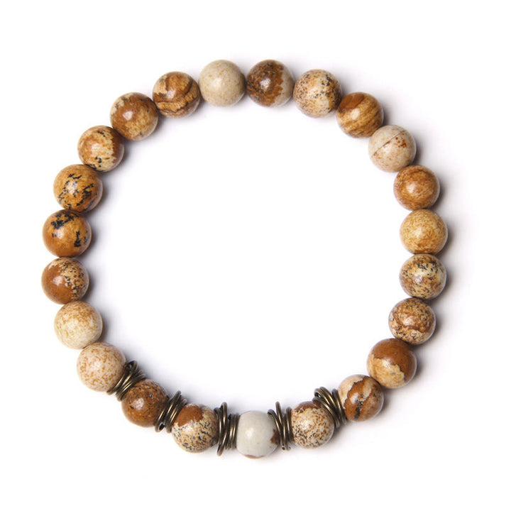 Olivenorma Polished Natural Stone 8mm Bead Stretch Yoga Bracelet - Picture Jasper - image 1