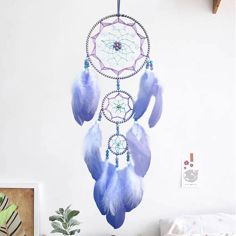 Olivenorma Acrylic Beads Blue Purple Feather Dream Catcher - Blue Purple Dream Catcher Without Lights - image 0