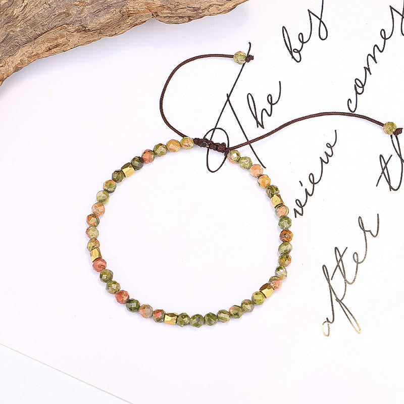 Olivenorma Faceted Unakite Beaded Braided Adjustable Bracelet - image 3