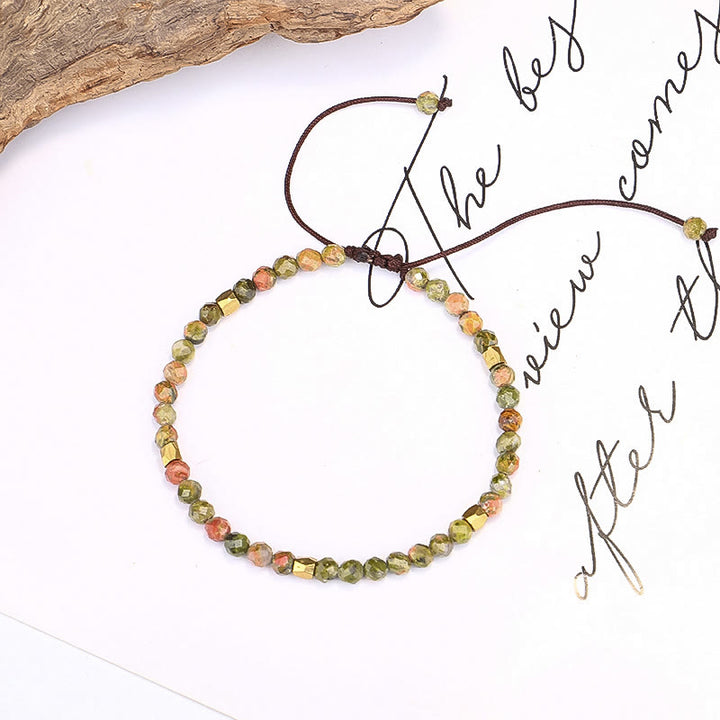 Olivenorma Faceted Unakite Beaded Braided Adjustable Bracelet - image 3