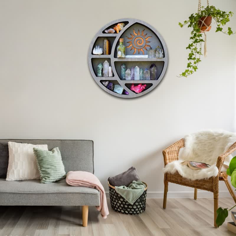 Olivenorma Round-shaped Crescent Moon & Sun Crystal Shelf - image 3