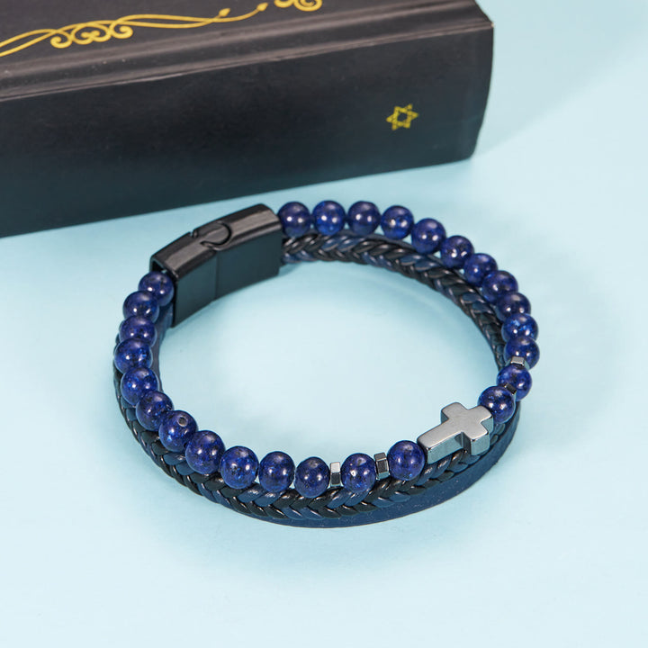 Olivenorma Natural Stone Beads Braided Leather Mens Bracelet - image 9