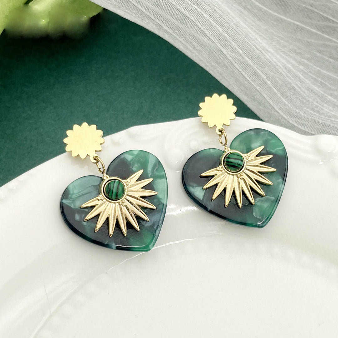 Olivenorma Moss Agate Gold Stainless Steel Heart Shaped Earrings - image 6