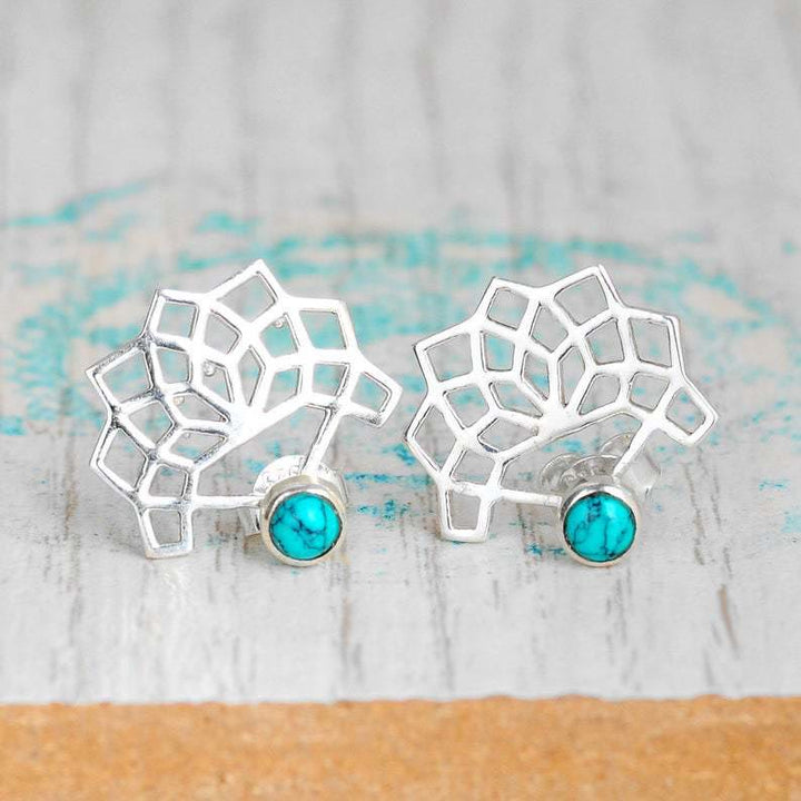 Olivenorma Natural Turquoise Lotus Flower Stud Earrings - image 2