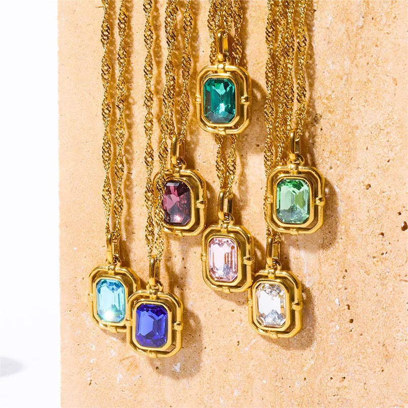 Olivenorma Water Wave Chain Square Zircon Titanium Steel Necklace - image 3