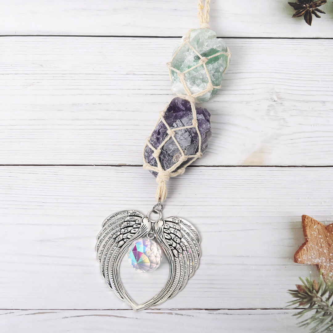 Olivenorma Metal Angel Wing SunCatcher Window Decor Ornamet - Green Fluorite&Amethyst - image 1