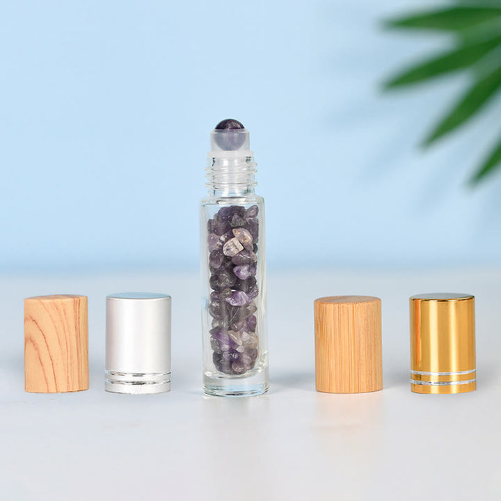 Olivenorma Crystal Roll-On Essential Oil Bottle Gemstone Decoration - Amethyst - Gold lid - image 5