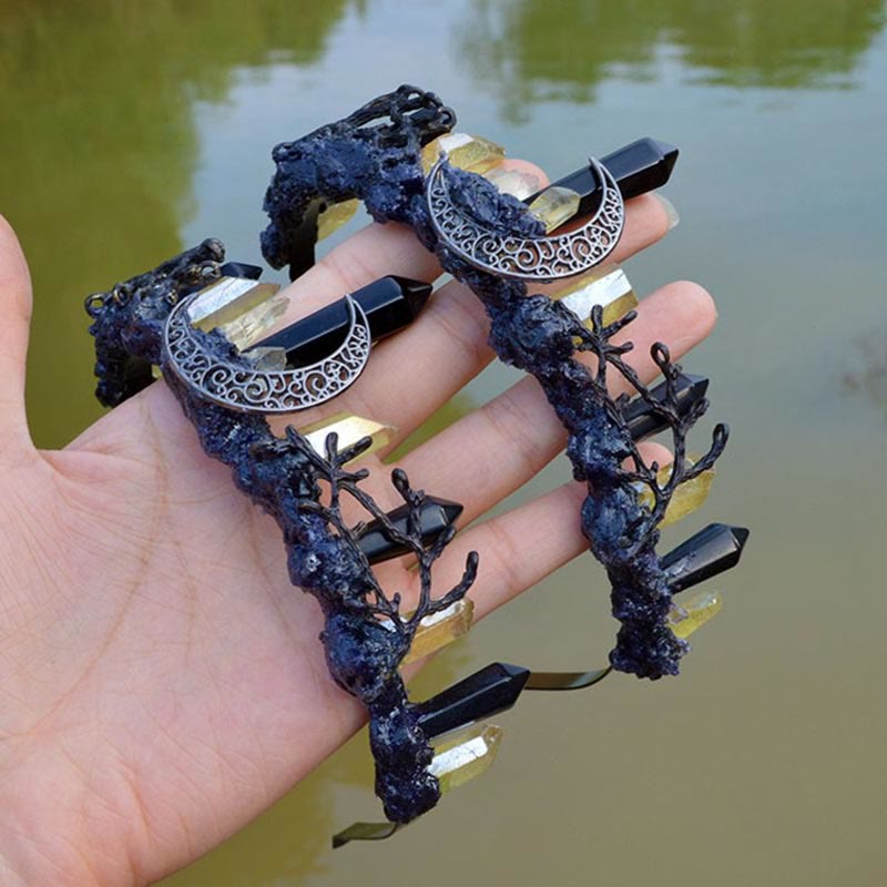 Olivenorma Natural Obsidian Crystal Citrine Column Crown Headband - image 4