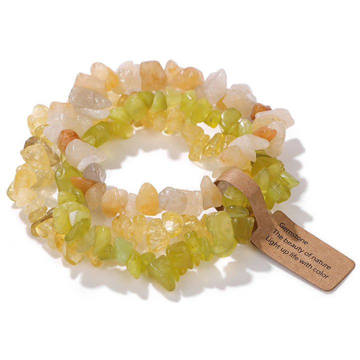 Olivenorma Natural Irregular Crystal Gravel Three Layer Bracelet - Citrine&Peridot&Sun Stone - image 56