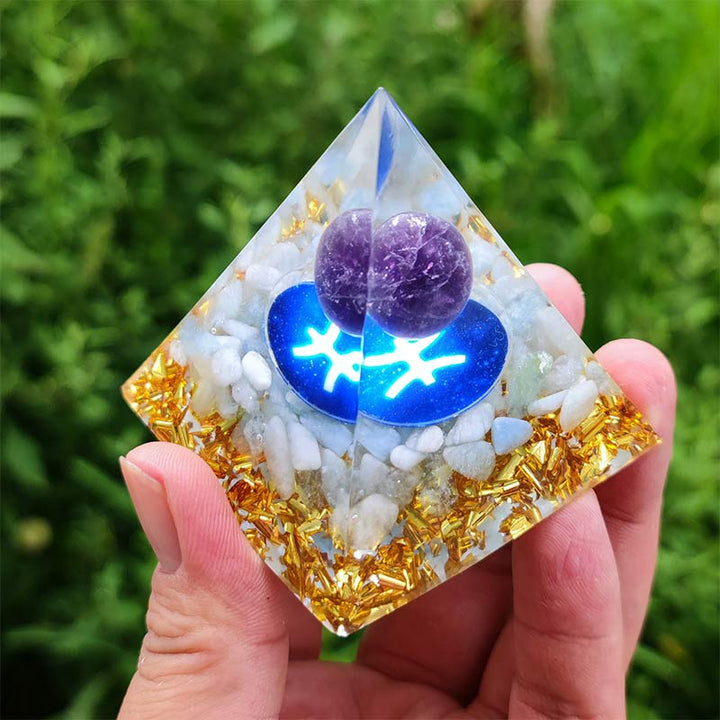 Olivenorma Amethyst with White Agate Pisces Zodiac Orgone Pyramid - image 2
