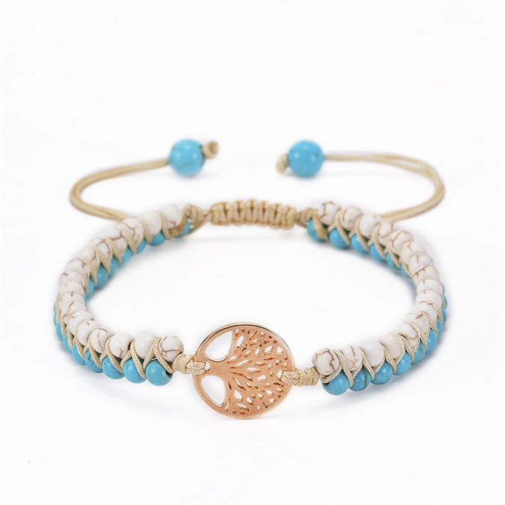 Olivenorma Tree of Life Natural Crystal Double Braided Bracelet - Aquamarine - image 2