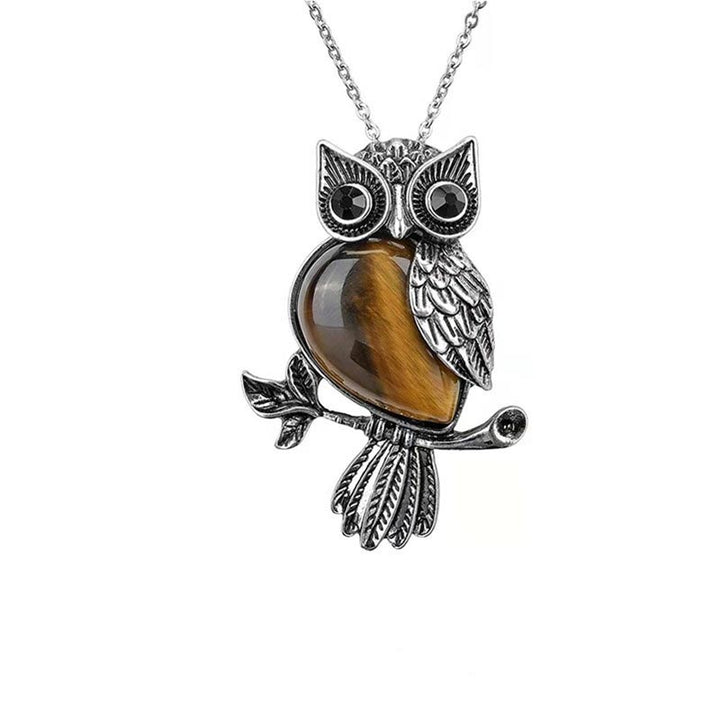 Olivenorma Natural Stone Owl Necklace - Tiger Eye - image 2
