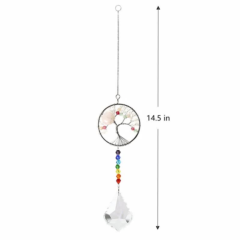 Colorful Tree of Life Crystal Wind Chime Suncatcher - Rose Quartz - image 2