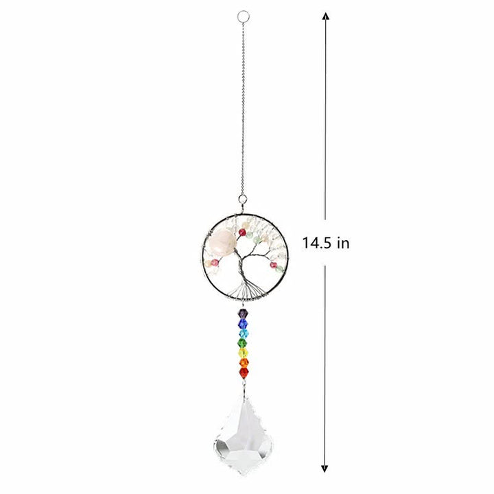 Colorful Tree of Life Crystal Wind Chime Suncatcher - Rose Quartz - image 2